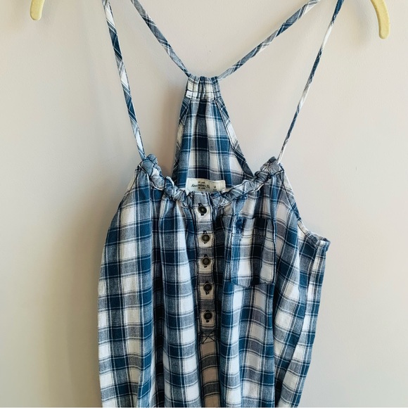 Abercrombie & Fitch Romper Navy Blue White Plaid Racer Back Fun Vaction Medium - Picture 2 of 10